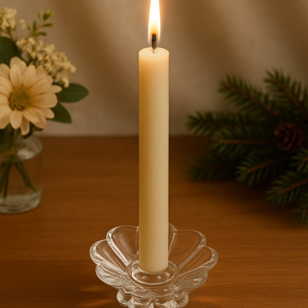 1 Vintage-Inspired Clear Glass Taper Candle Holders – Elegant Floral Peta